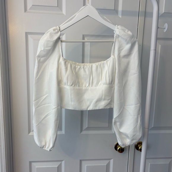 Princess Polly Ariah White Puff Long Sleeve Crop Top Size 2 - Picture 11 of 16